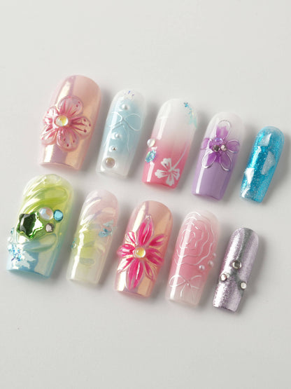 Gem Blossom Reusable Press On Nails