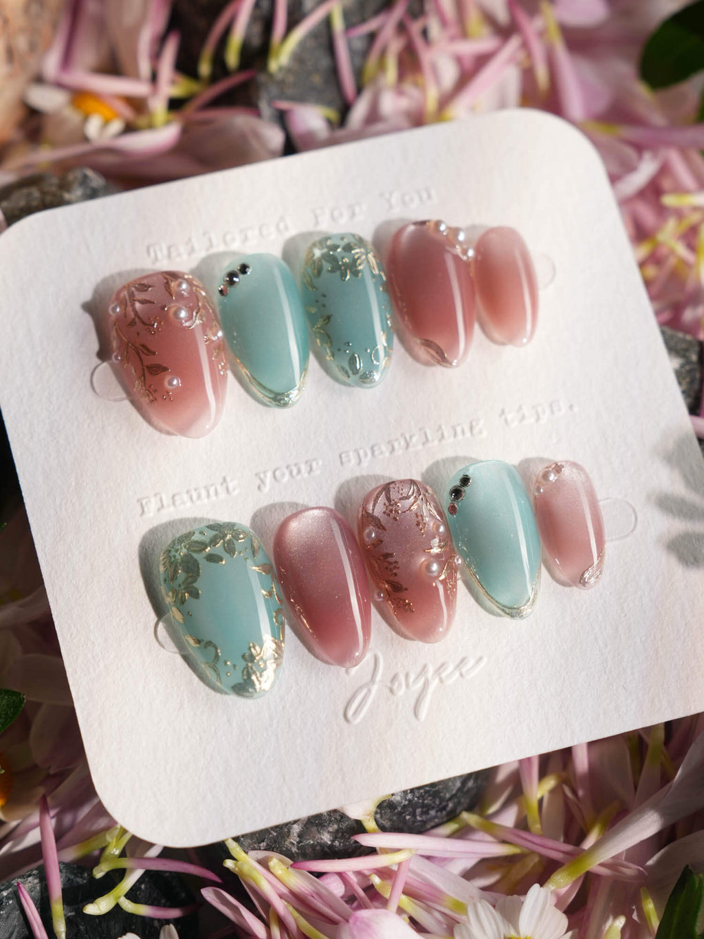 Gemstone Petals Reusable Press On Nails