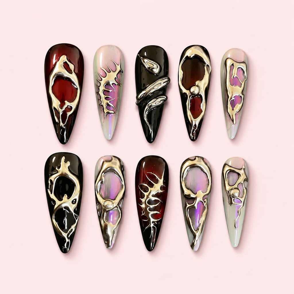 Gilded Bone Stiletto Press-On Nails - Gothic Gold