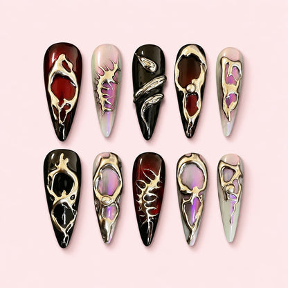 Gilded Bone Stiletto Press-On Nails - Gothic Gold