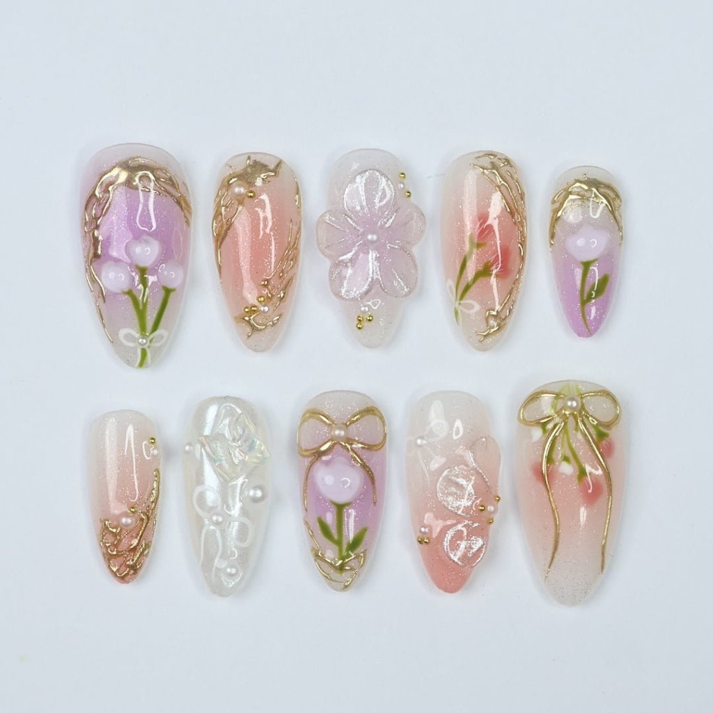 Gilded Garden Red Handmade Press On Nails