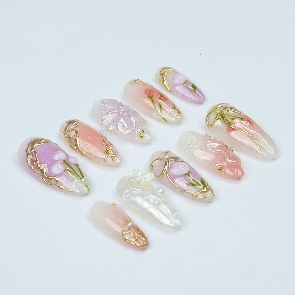 Gilded Garden Red Handmade Press On Nails