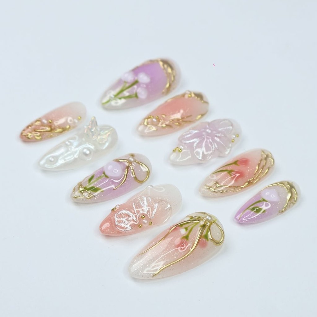 Gilded Garden Red Handmade Press On Nails