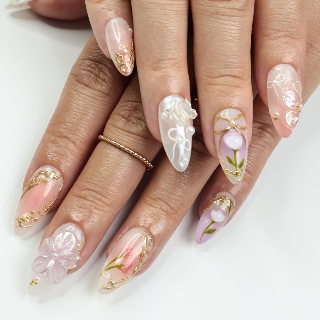 Gilded Garden Red Handmade Press On Nails
