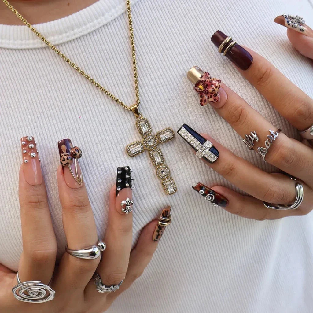 Gilded Savage Brown Floral Press On Nails