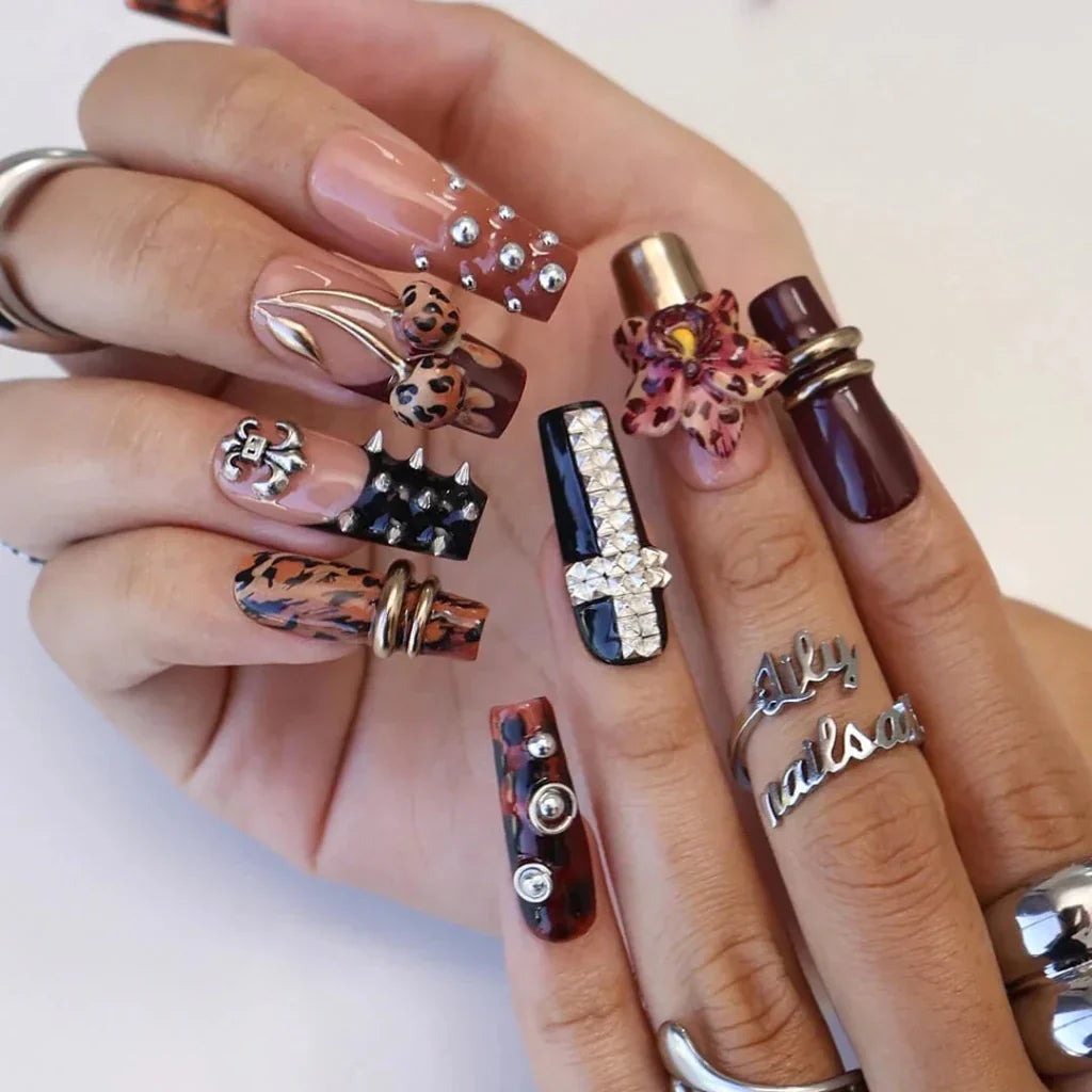 Gilded Savage Brown Floral Press On Nails