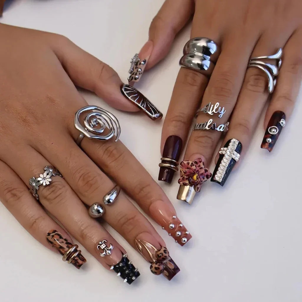 Gilded Savage Brown Floral Press On Nails