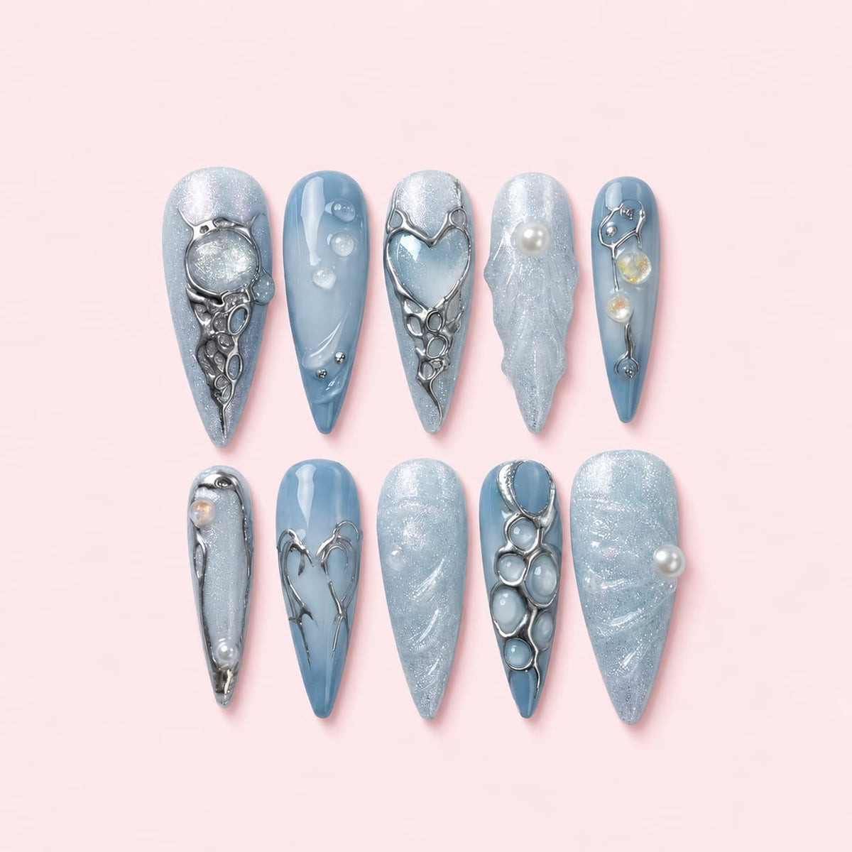 Glacier Silver Stiletto Press-On Nails