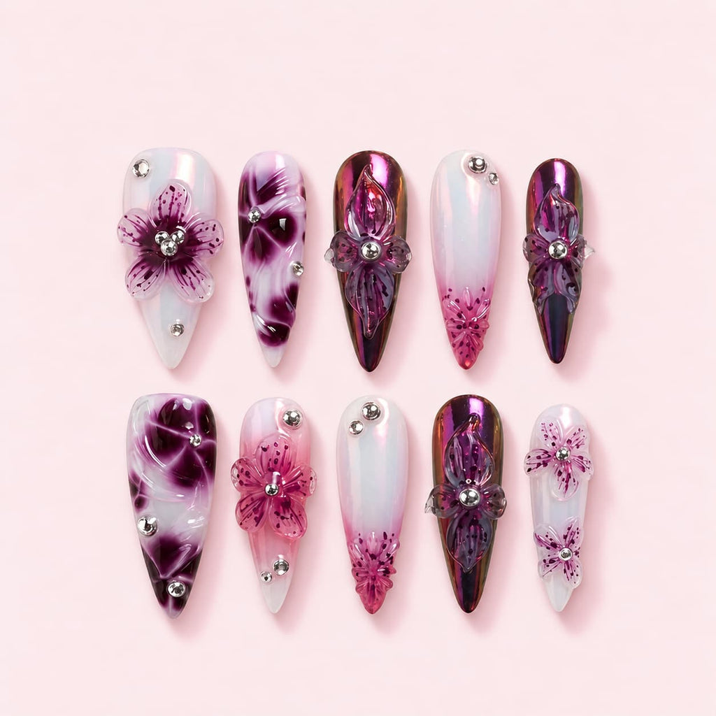 Glass Orchid Stiletto Press-On Nails