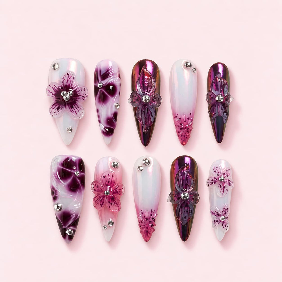 Glass Orchid Stiletto Press-On Nails