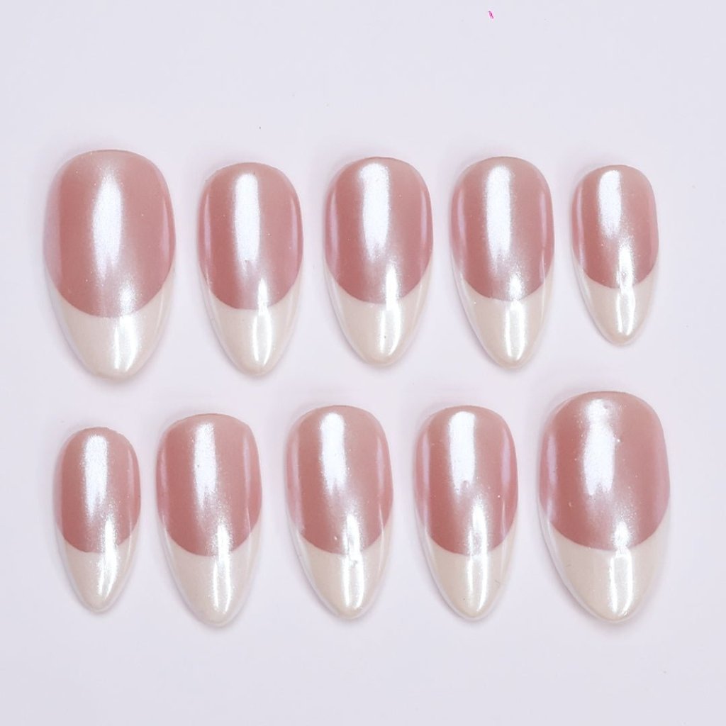 Glazed White Nude French Tip Press On Nails