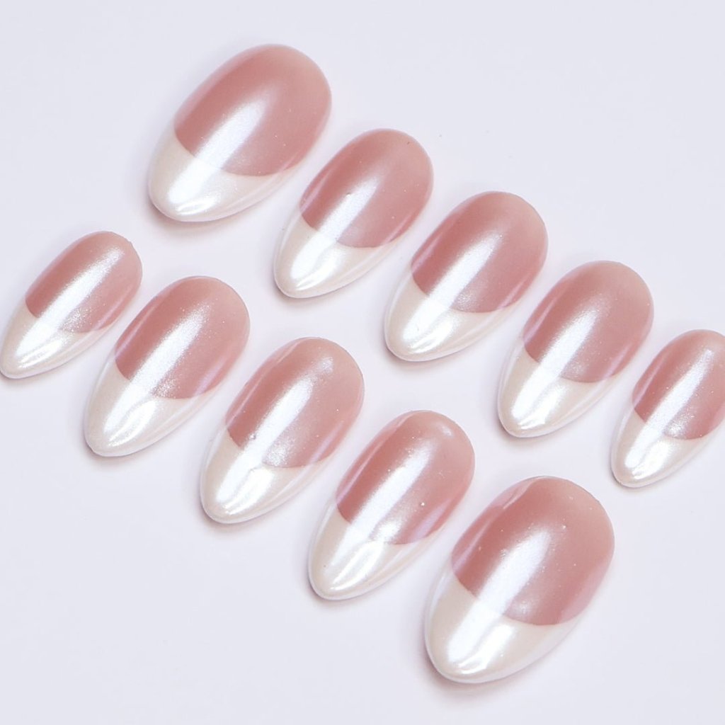 Glazed White Nude French Tip Press On Nails