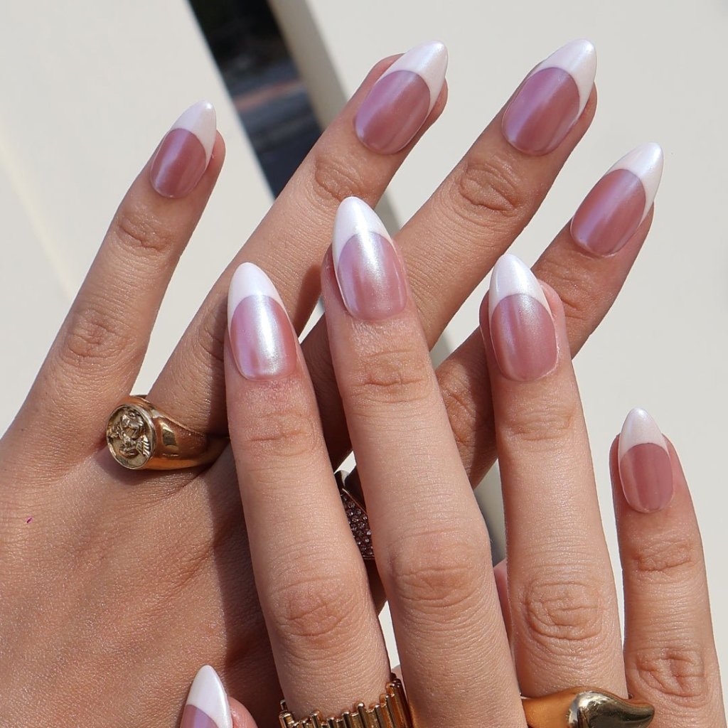 Glazed White Nude French Tip Press On Nails