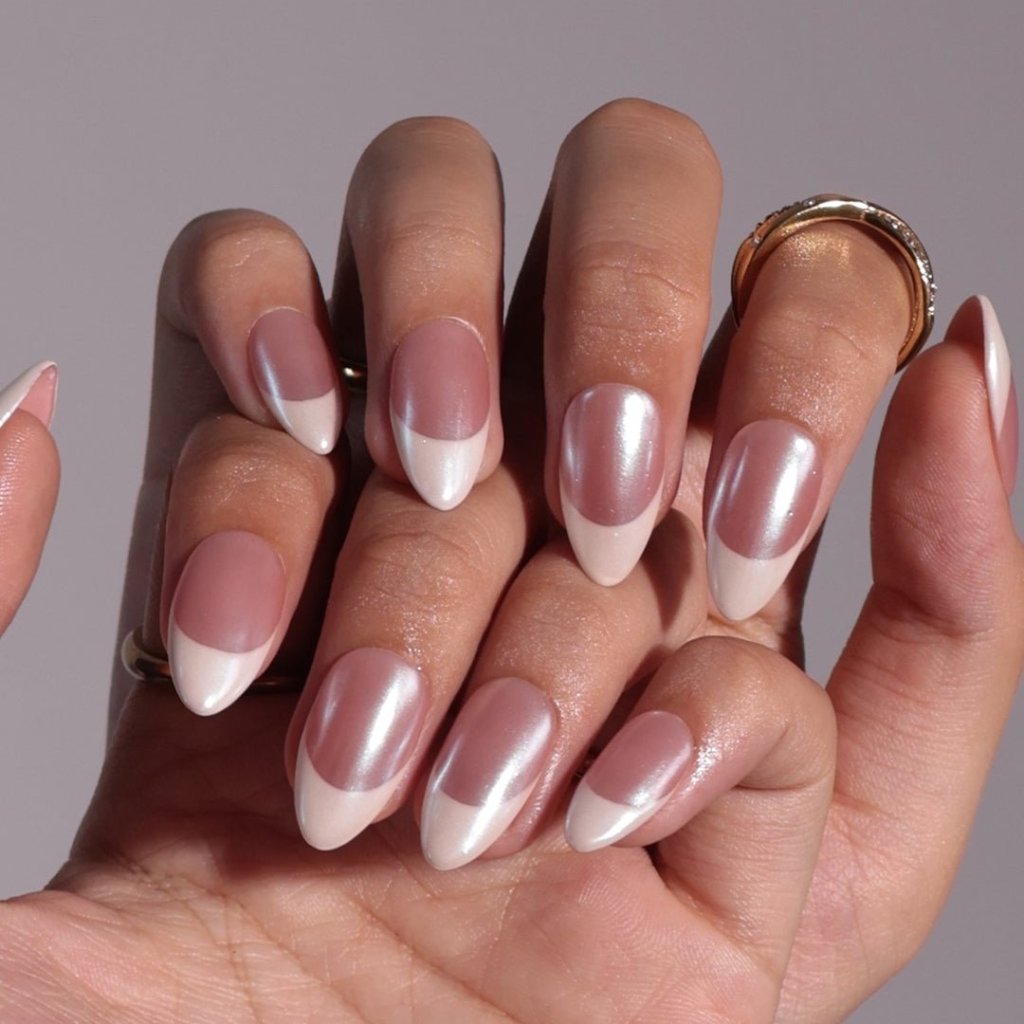Glazed White Nude French Tip Press On Nails