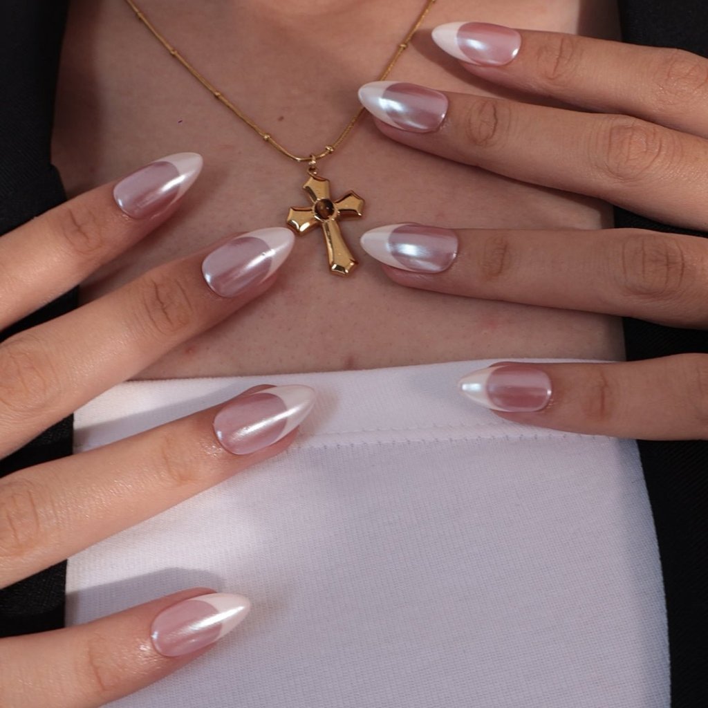 Glazed White Nude French Tip Press On Nails