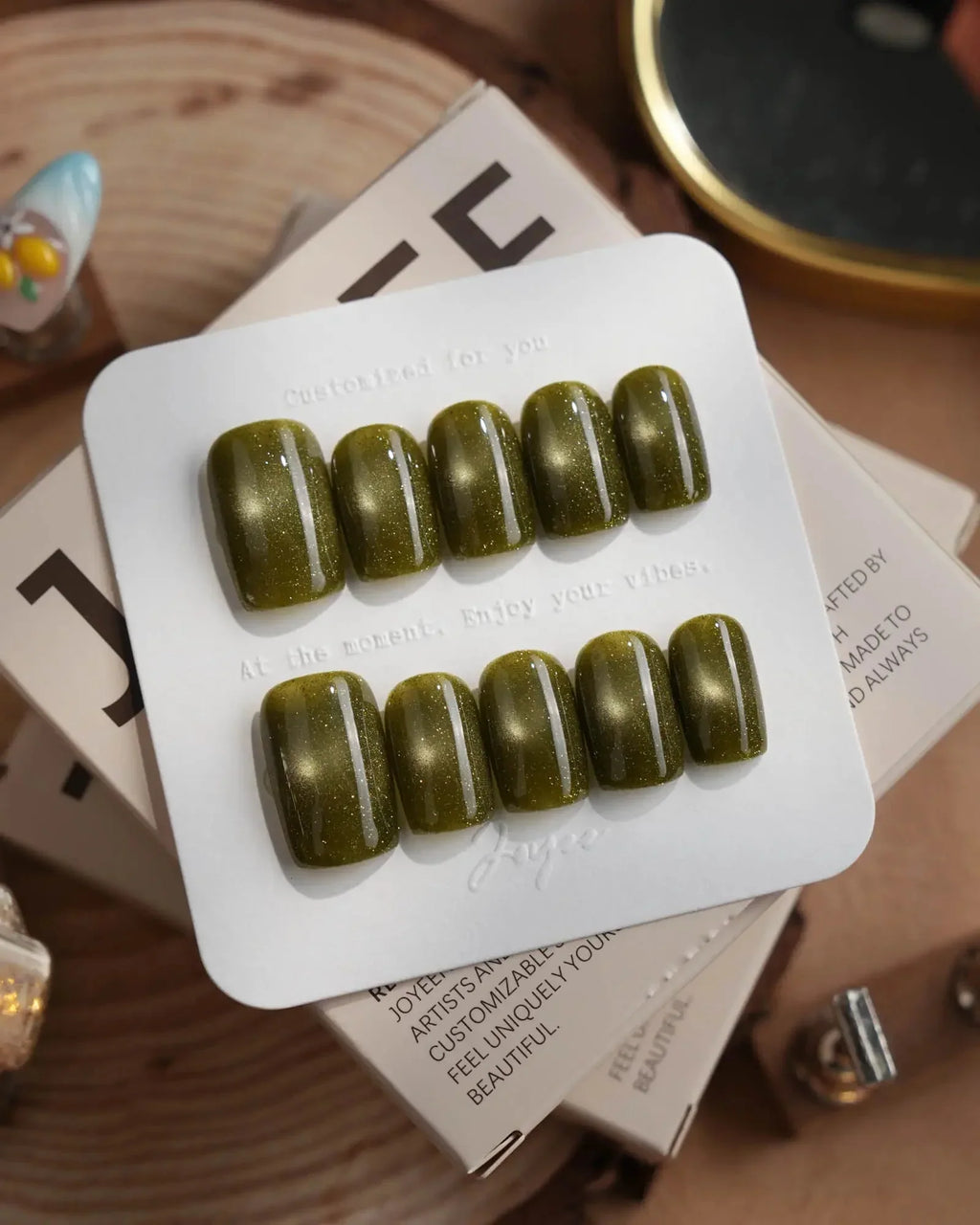 Glint Olive Reusable Press On Nails