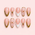 Gold French Tip Floral Almond Press-On Nails