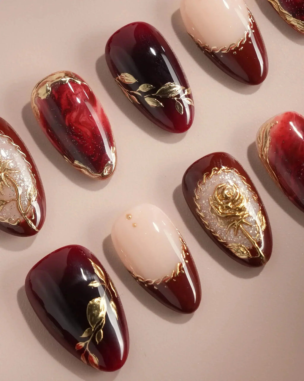Gilded Merlot Reusable Press On Nails