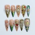 Golden Grace Green Handmade Press On Nails