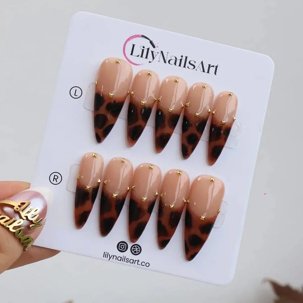 Golden Safari Brown French Tip Press On Nails