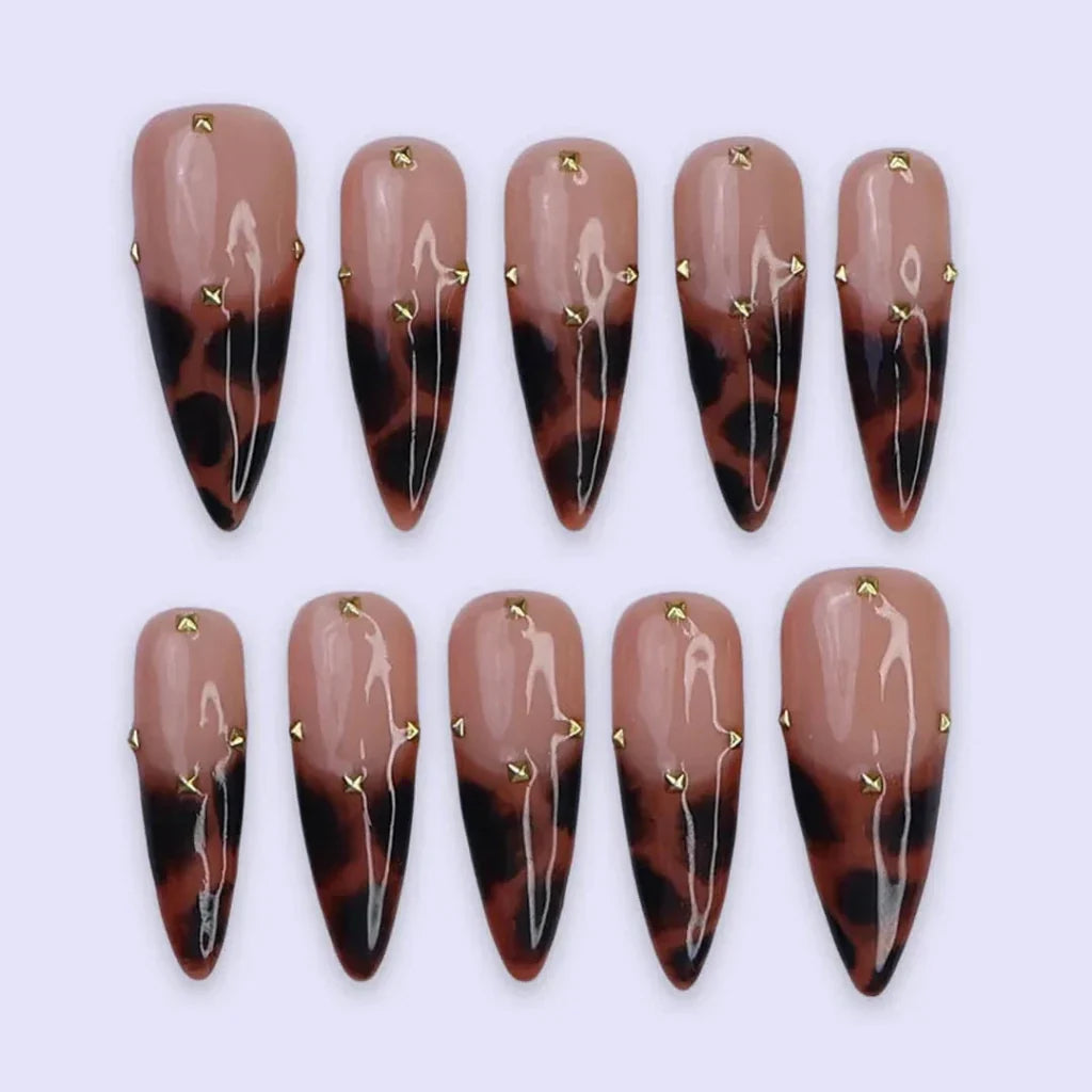 Golden Safari Brown French Tip Press On Nails