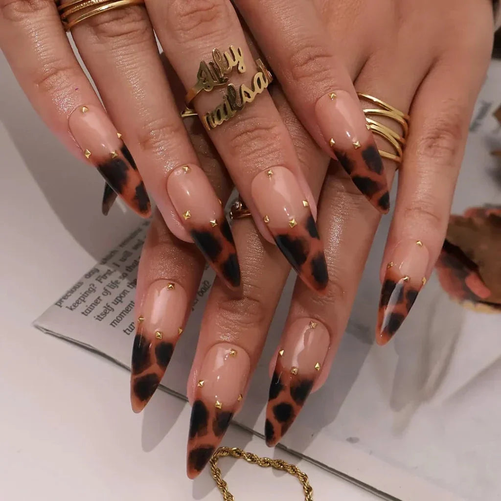 Golden Safari Brown French Tip Press On Nails