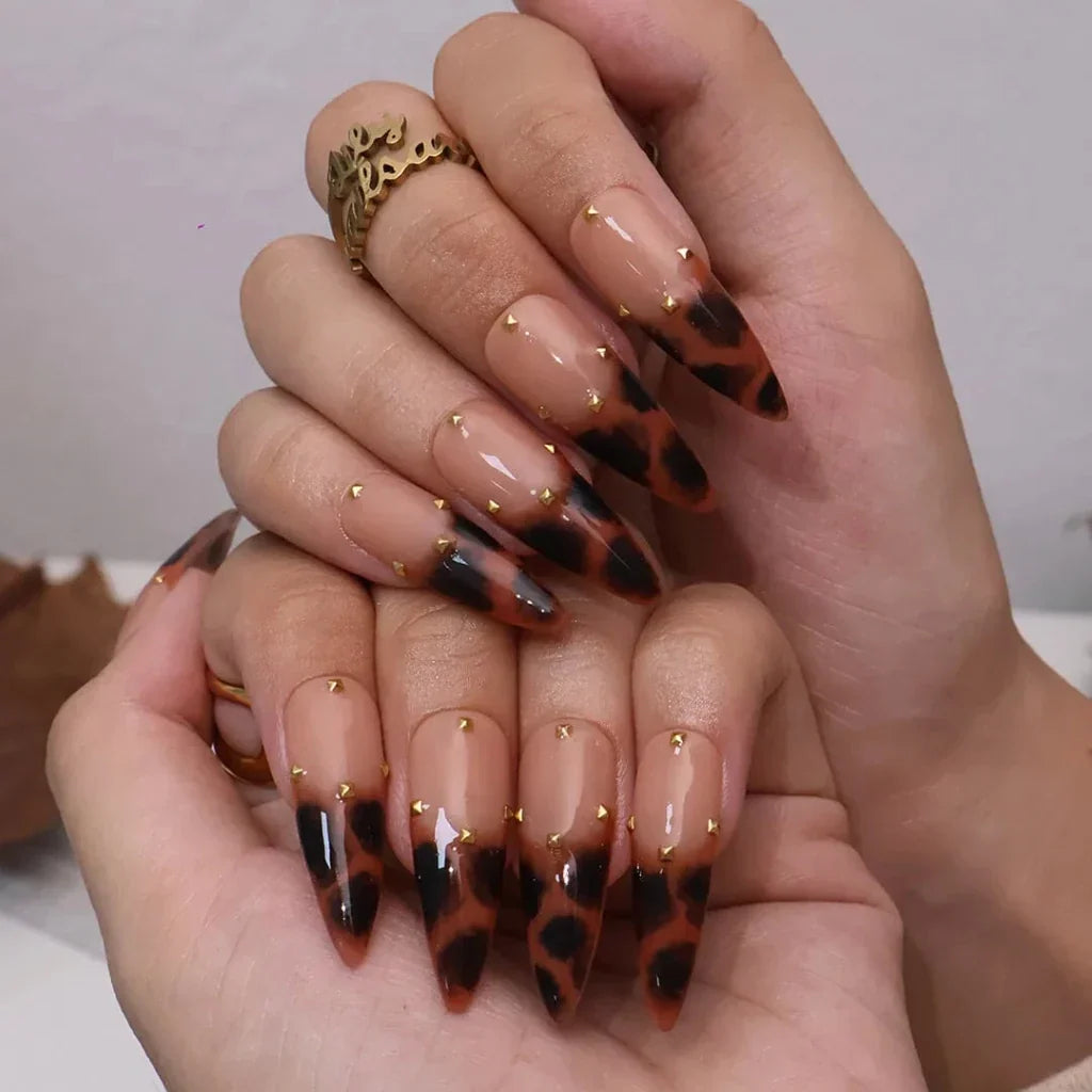 Golden Safari Brown French Tip Press On Nails