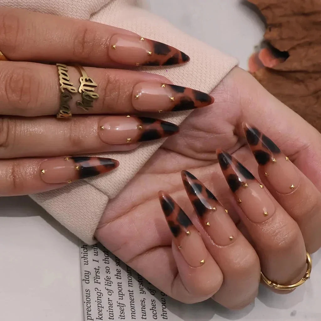 Golden Safari Brown French Tip Press On Nails