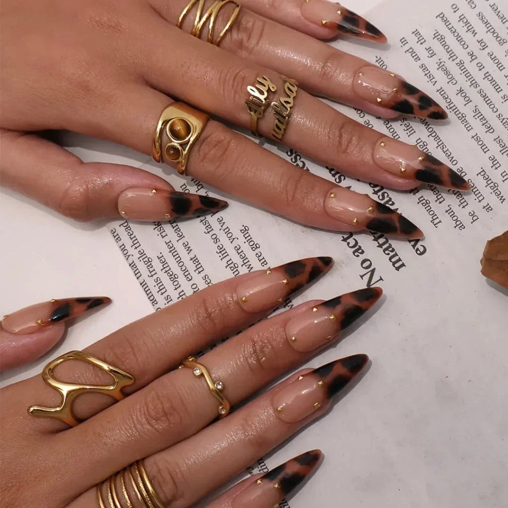 Golden Safari Brown French Tip Press On Nails
