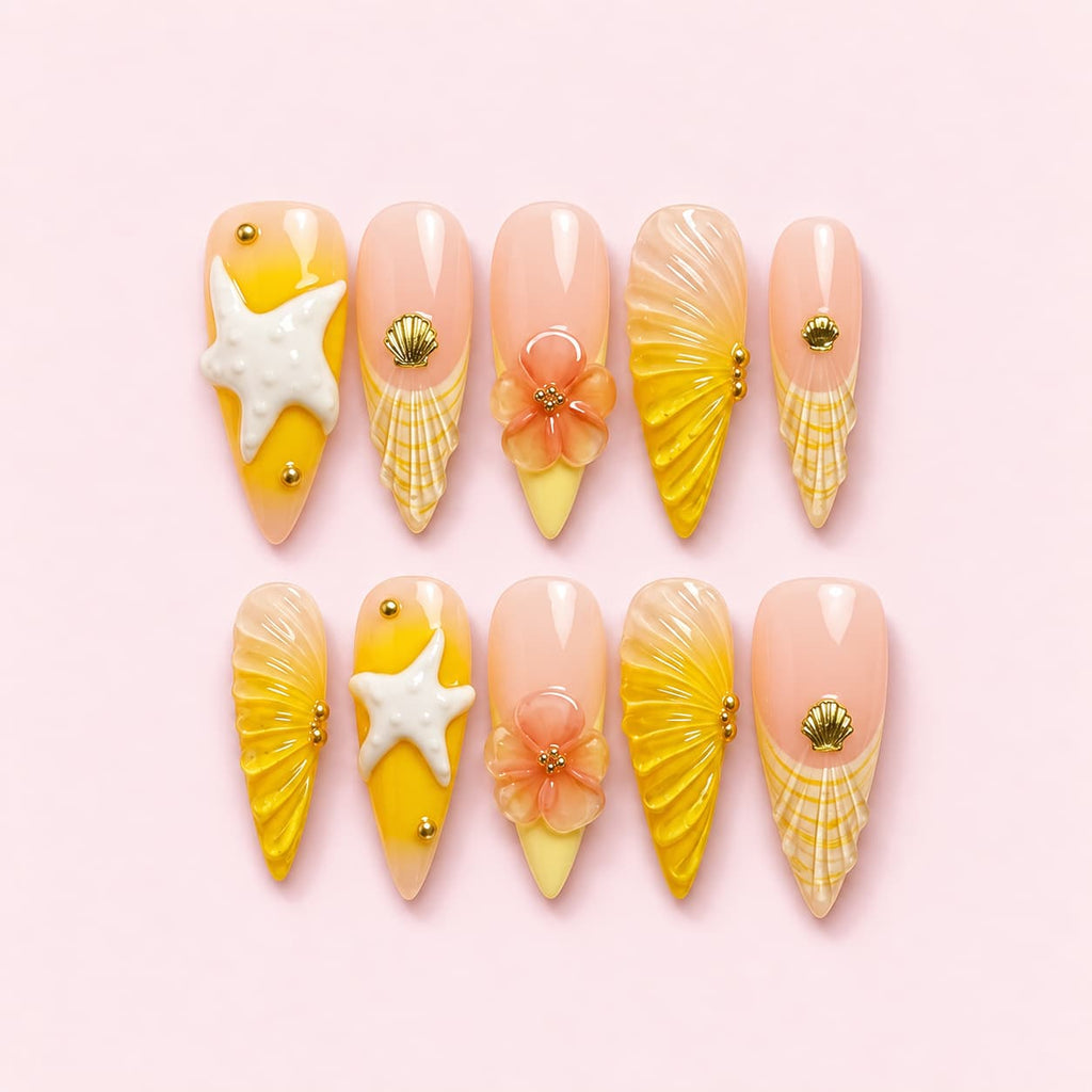 Golden Shell Press-On Nails in Stiletto