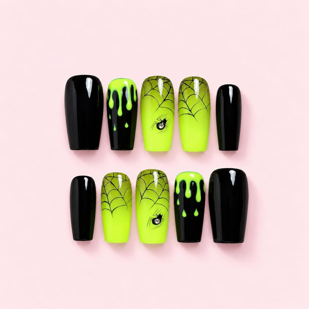 Green Black Halloween Coffin Press-On Nails