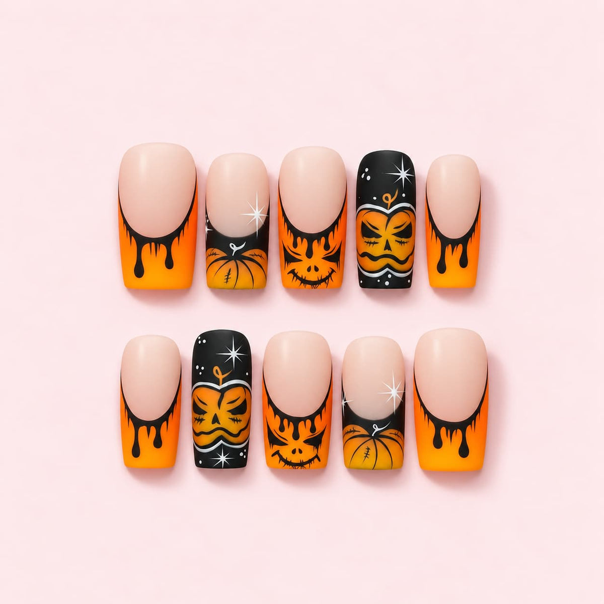 Halloween Pumpkin French Press-On Nails - Custom Fit