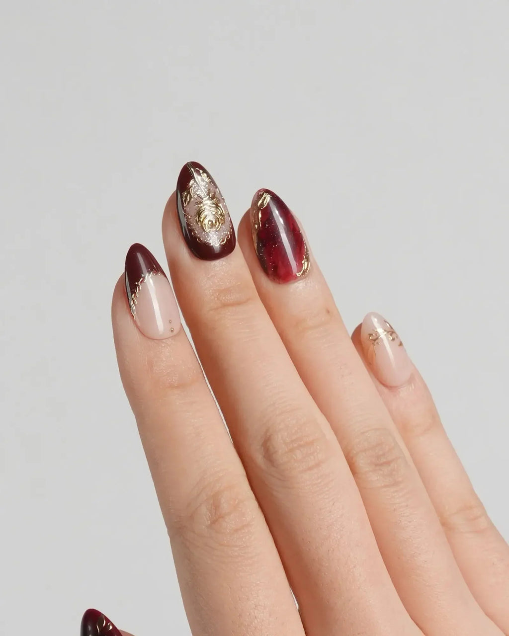 Gilded Merlot Reusable Press On Nails