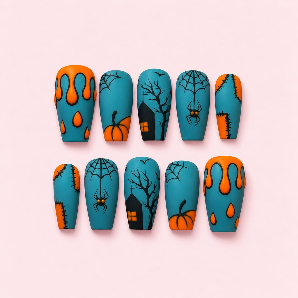 Haunted House Halloween Coffin Press-On Nails