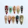 Heavenly Christmas Red Gold Press On Nails