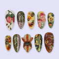 Hidden Wood Floral Botanical Mushroom Brown Green Press On Nails