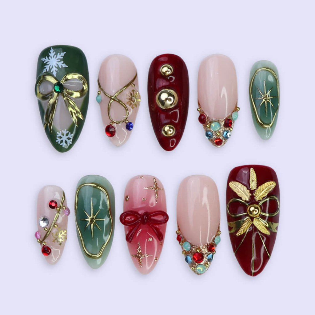 Hollynova Celestial Christmas Red Ruby Press On Nails
