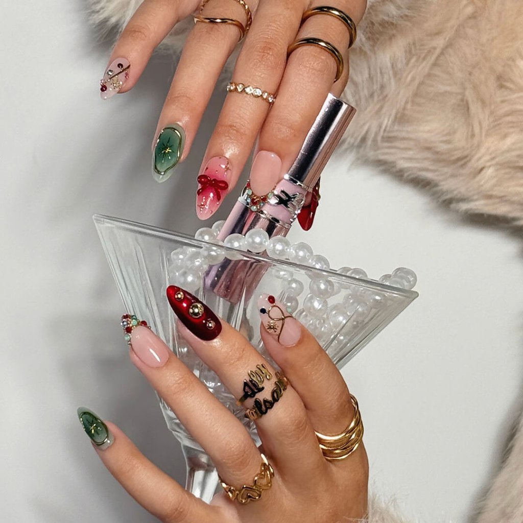 Hollynova Celestial Christmas Red Ruby Press On Nails