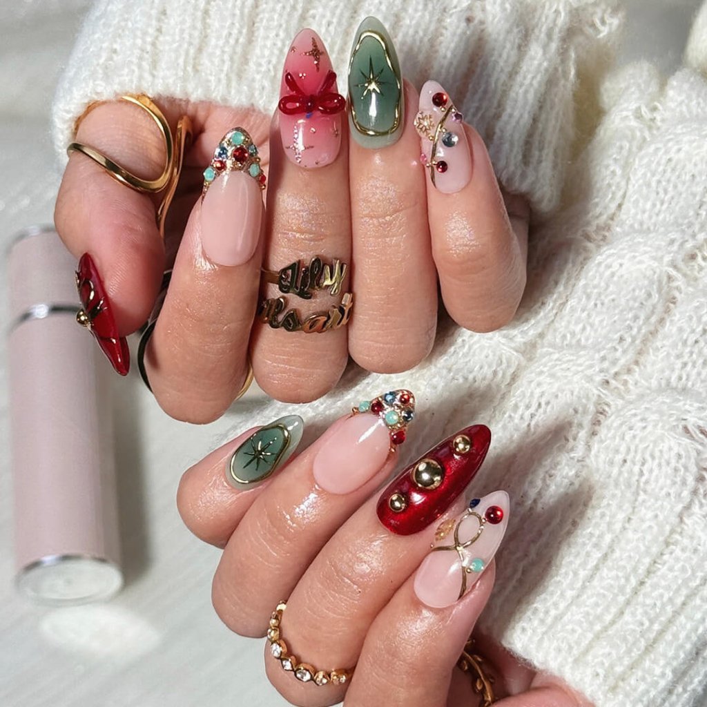 Hollynova Celestial Christmas Red Ruby Press On Nails