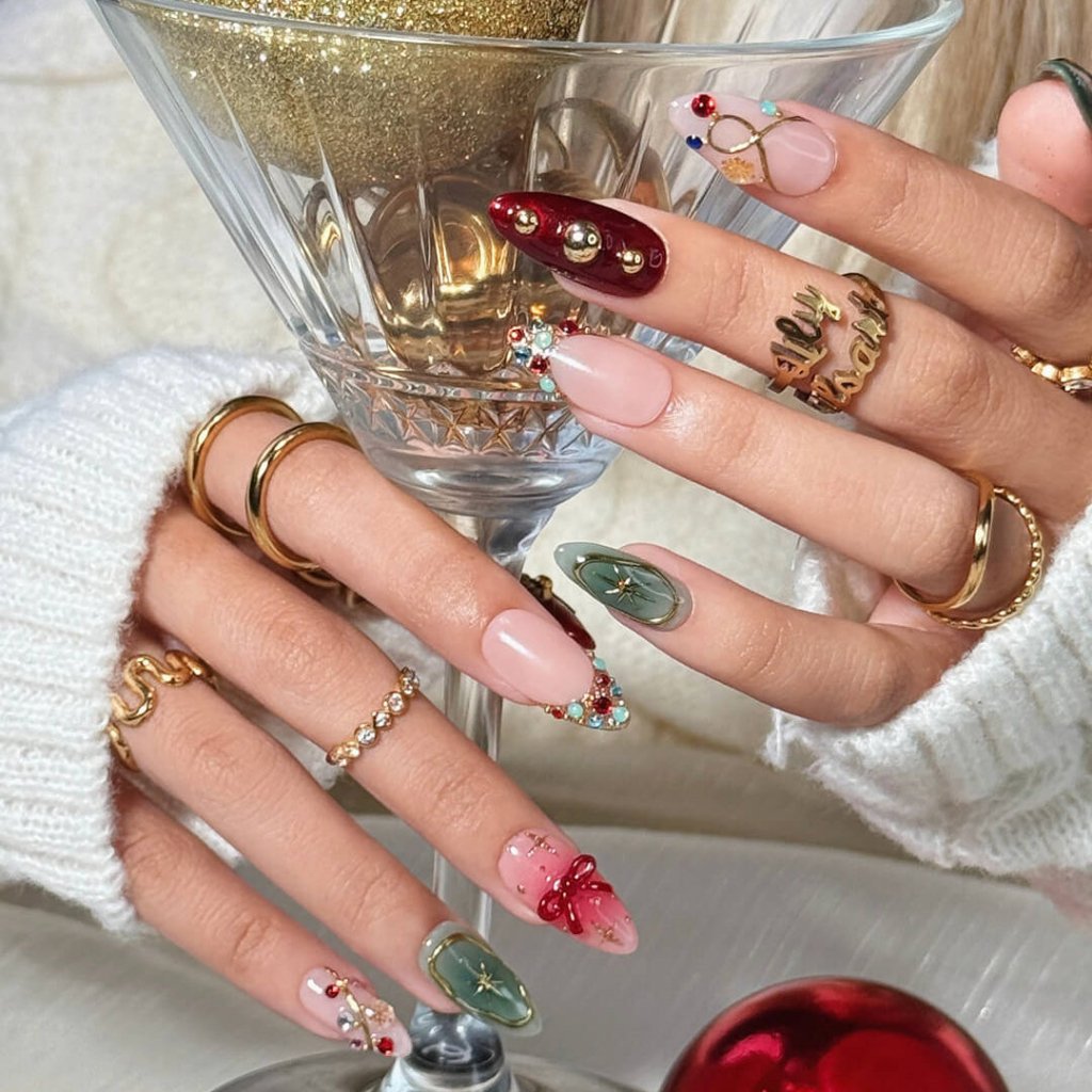 Hollynova Celestial Christmas Red Ruby Press On Nails