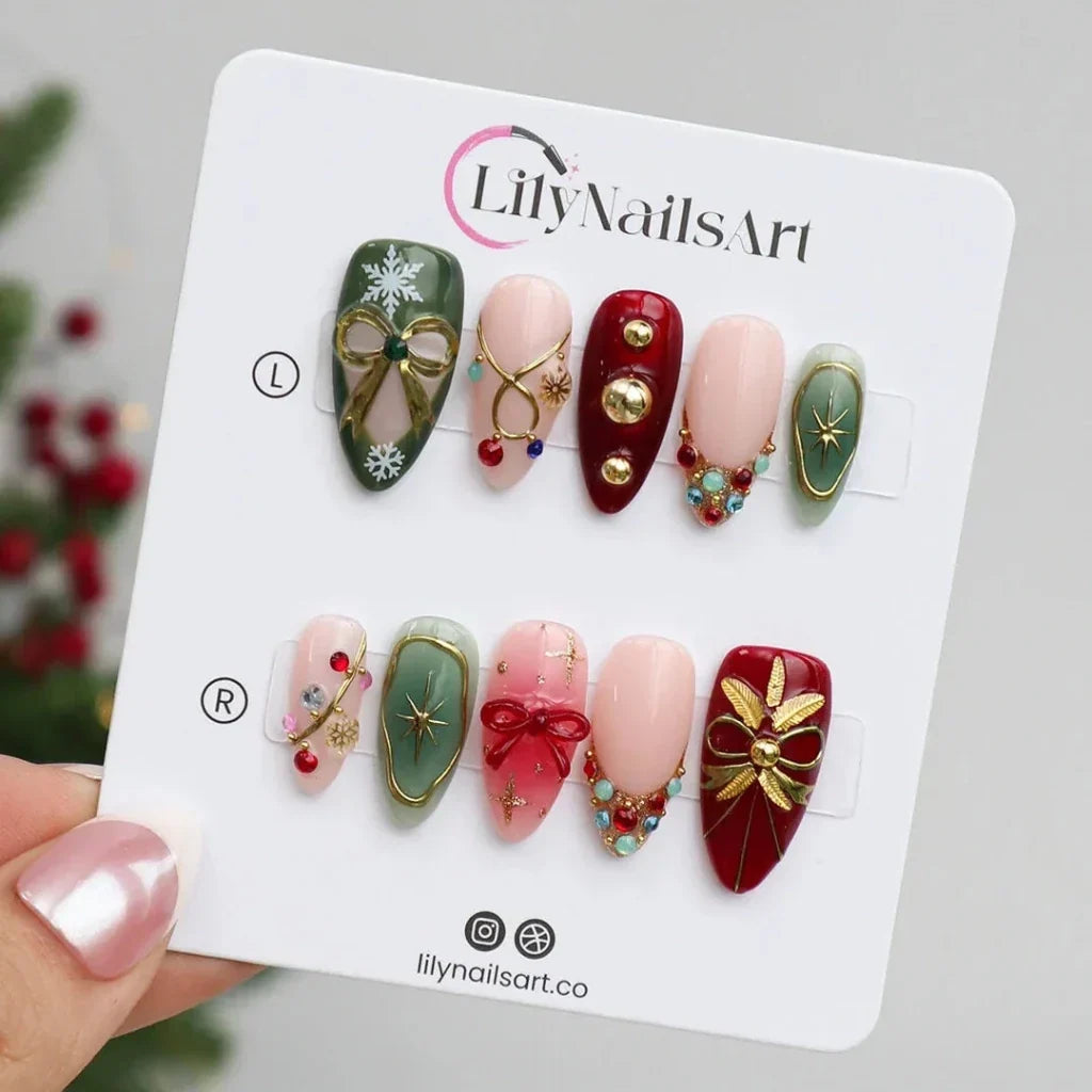 Hollynova Celestial Christmas Red Ruby Press On Nails