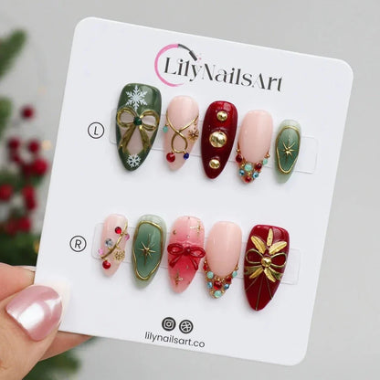 Hollynova Celestial Christmas Red Ruby Press On Nails