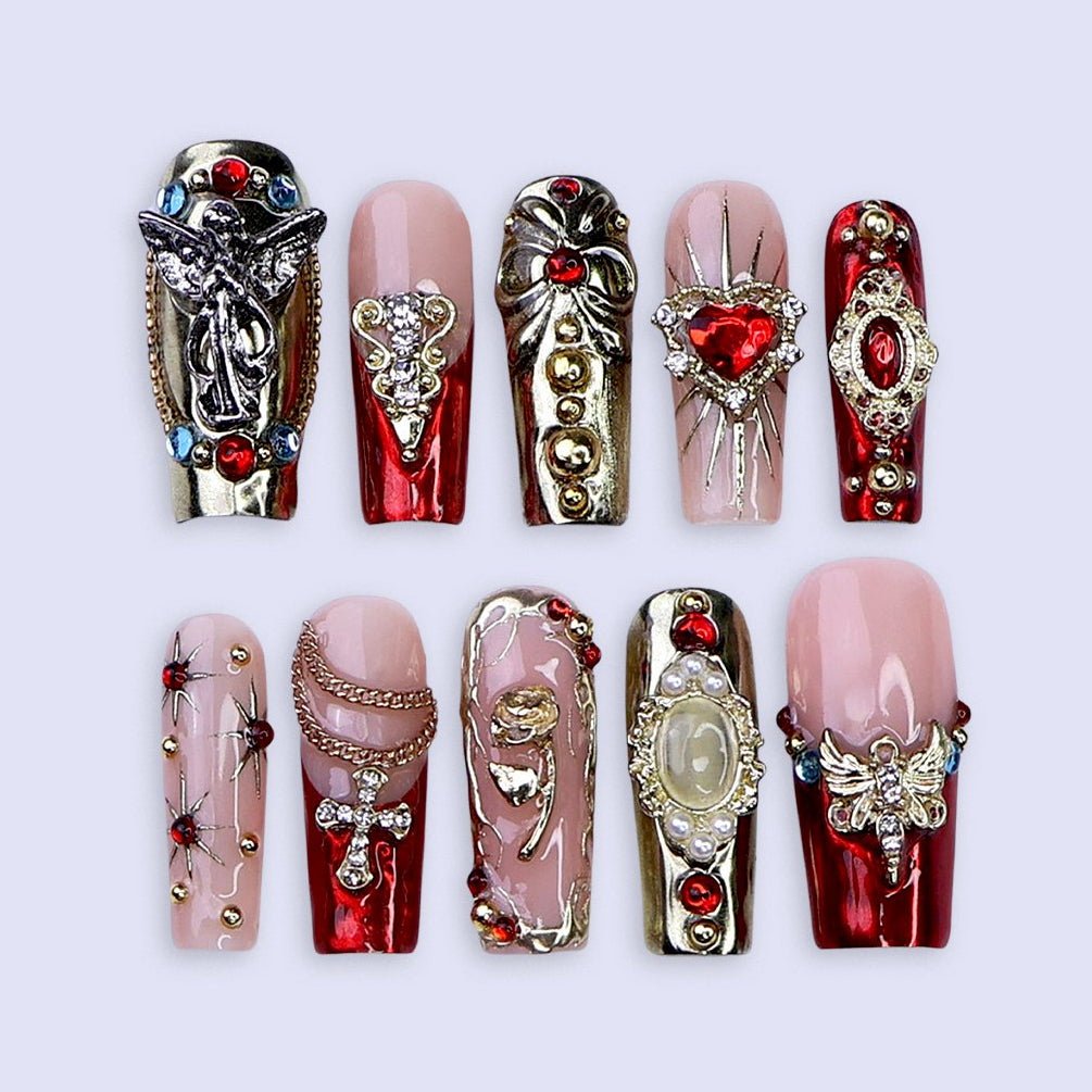 Holy Crimson Festive Red Press On Nails