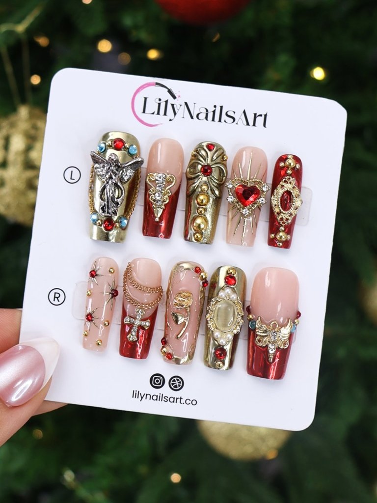 Holy Crimson Festive Red Press On Nails