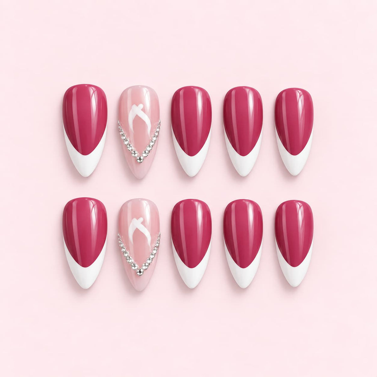 Hot Pink French Tip Stiletto Press-On Nails