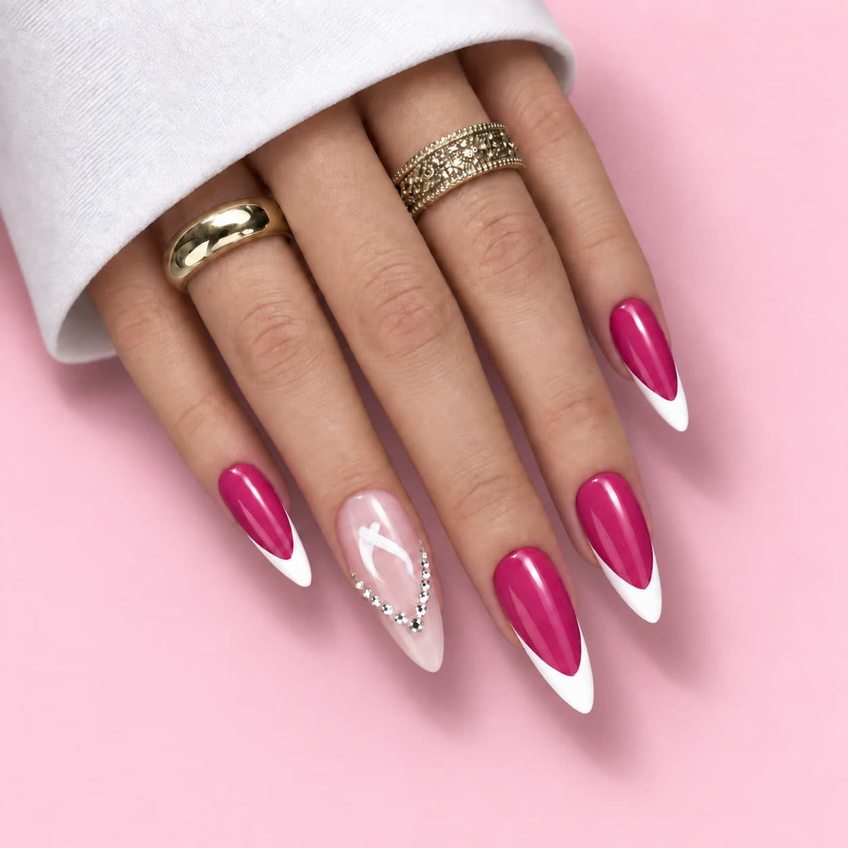 Hot Pink French Tip Stiletto Press-On Nails