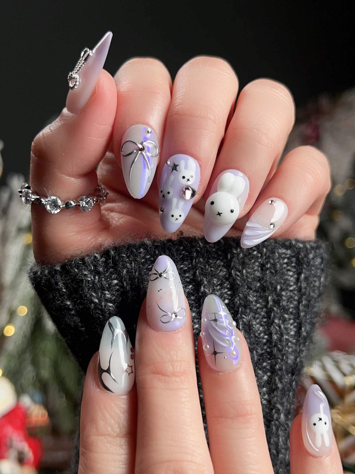 Icy Miffy Purple Reusable Press On Nails