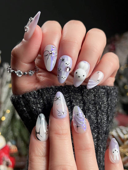 Icy Miffy Purple Reusable Press On Nails