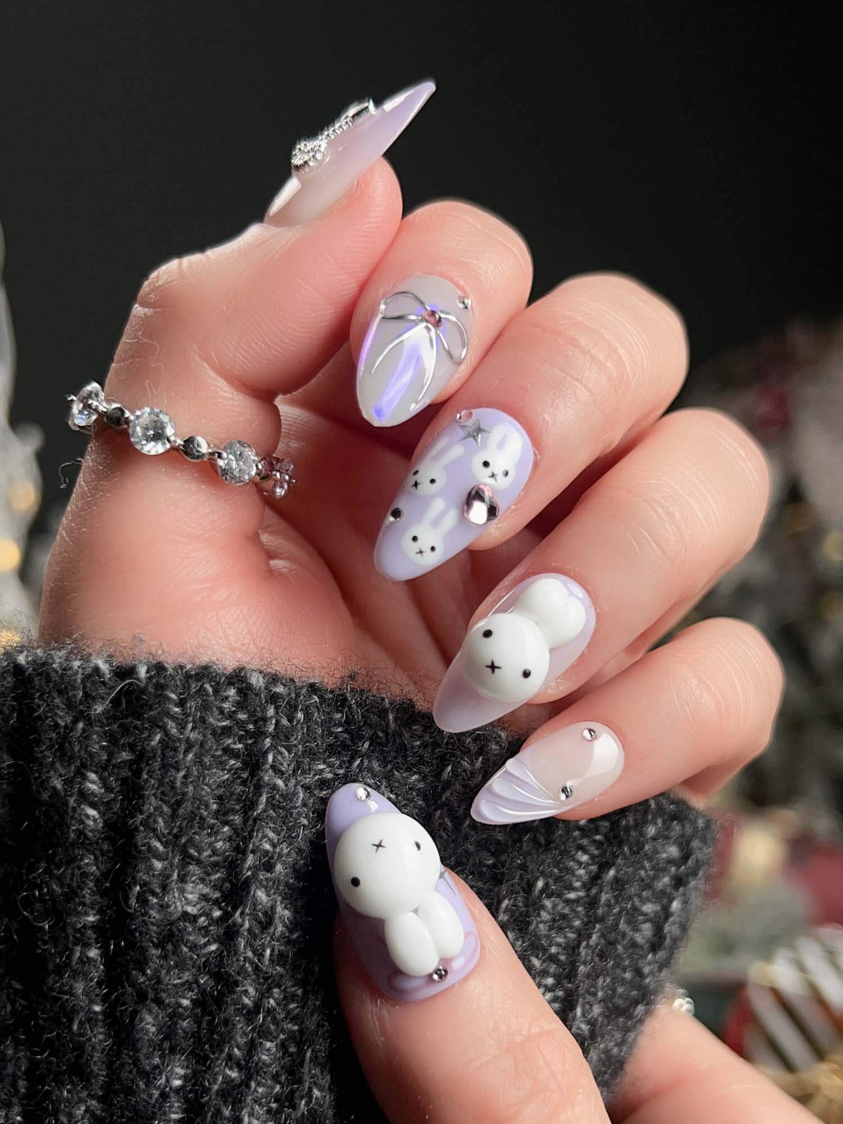 Icy Miffy Purple Reusable Press On Nails