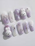 Icy Miffy Purple Reusable Press On Nails